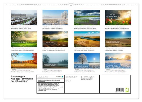 Produktbild: Bauernregeln Kalender - Rhythmus der Jahreszeiten (Wandkalender 2026 DIN A2 quer), CALVENDO Monatskalender