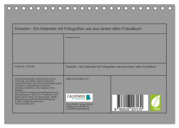 Produktbild: Dresden - Ein Kalender mit Fotografien wie aus einem alten Fotoalbum (Tischkalender 2026 DIN A5 quer), CALVENDO Monatskalender