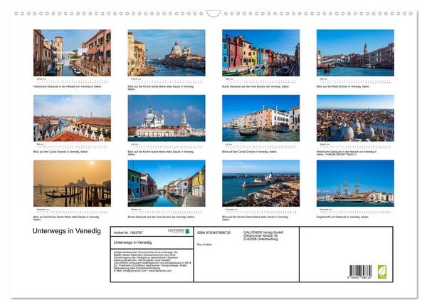 Produktbild: Unterwegs in Venedig (Wandkalender 2026 DIN A2 quer), CALVENDO Monatskalender