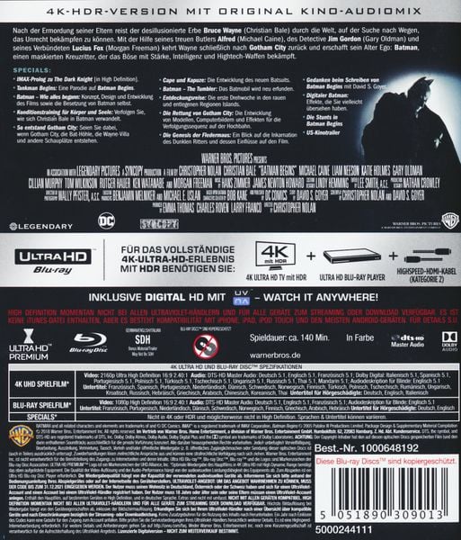 Produktbild: Batman Begins (4K Ultra HD) (+ 2 Blu-rays)