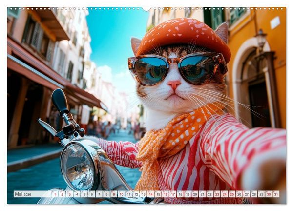 Produktbild: KATZEN-SELFIES Tierische Reiselust (hochwertiger Premium Wandkalender 2026 DIN A2 quer), Kunstdruck in Hochglanz