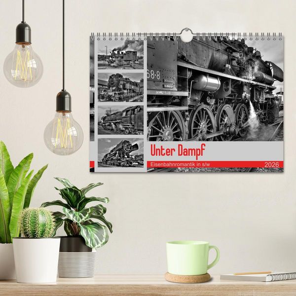 Produktbild: Unter Dampf - Eisenbahnromantik in schwarz-wei&szlig; (Wandkalender 2026 DIN A4 quer), CALVENDO Monatskalender