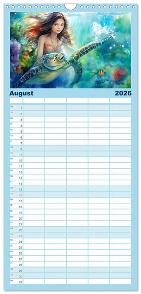 Produktbild: Familienplaner 2026 - Liebliche Meerjungfrauen mit 5 Spalten (Wandkalender, 21 x 45 cm) CALVENDO
