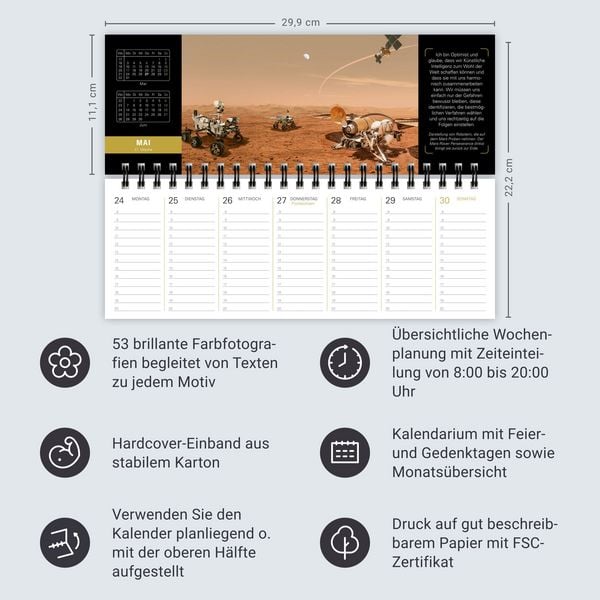 Produktbild: Stephen Hawking Universum Premium-Tischplaner 2027 - Wochenkalender mit 53 Bildern und Zitaten