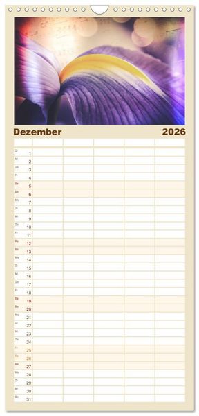 Produktbild: Familienplaner 2026 - Bl&uuml;ten im Retro-Style mit 5 Spalten (Wandkalender, 21 x 45 cm) CALVENDO