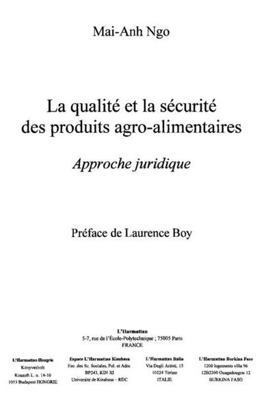 Produktbild: Qualite et la securite des produits agro