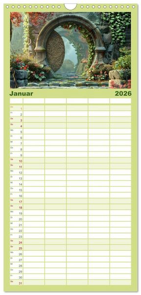 Produktbild: Familienplaner 2026 - T&uuml;ren, die Geschichten erz&auml;hlen mit 5 Spalten (Wandkalender, 21 x 45 cm) CALVENDO