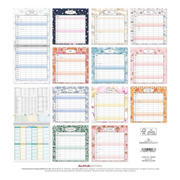 Produktbild: Familienplaner Deluxe 2026 - Broschürenkalender 30x30 cm (30x60 geöffnet) - Kalender mit Platz für Notizen - 5 Spalten - Bildkalender - Wandkalender