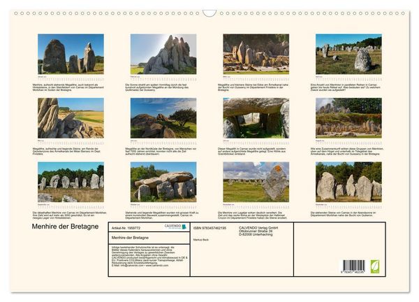 Produktbild: Menhire der Bretagne (Wandkalender 2026 DIN A2 quer), CALVENDO Monatskalender