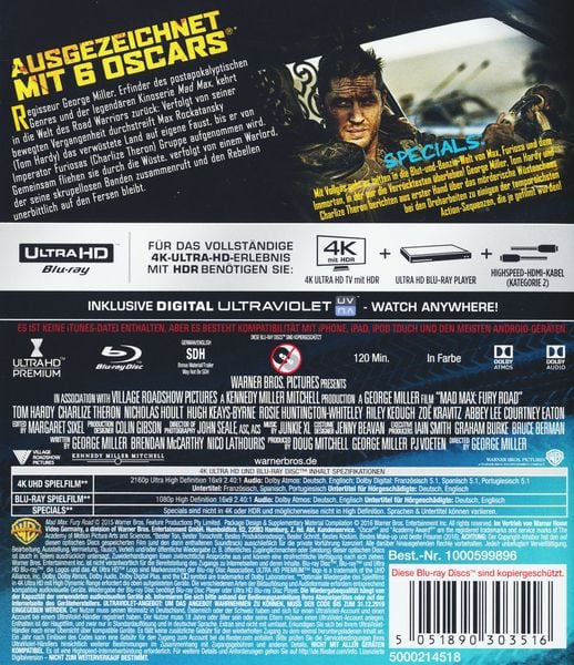 Produktbild: Mad Max: Fury Road (4K Ultra HD) (+ Blu-ray)
