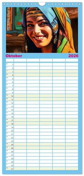 Produktbild: Familienplaner 2026 - Farbenfroh Weiblich mit 5 Spalten (Wandkalender, 21 x 45 cm) CALVENDO