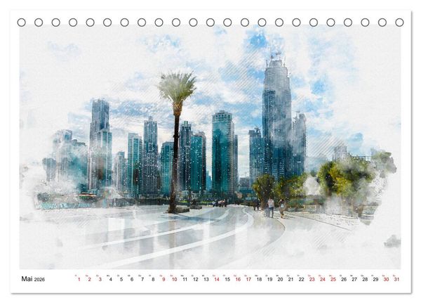 Produktbild: Dubai - Impressionen in Aquarell (Tischkalender 2026 DIN A5 quer), CALVENDO Monatskalender