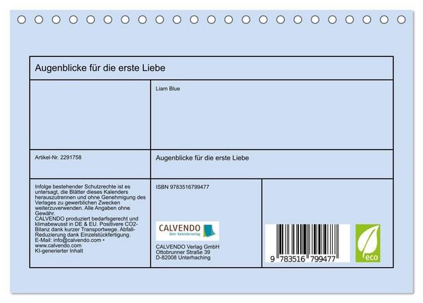 Produktbild: Augenblicke f&uuml;r die erste Liebe (Tischkalender 2027 DIN A5 quer), CALVENDO Monatskalender