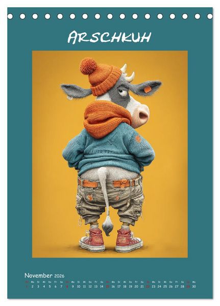 Produktbild: Kuhwelt. Stylische Streetwear-K&uuml;he f&uuml;r gute Laune (Tischkalender 2026 DIN A5 hoch), CALVENDO Monatskalender