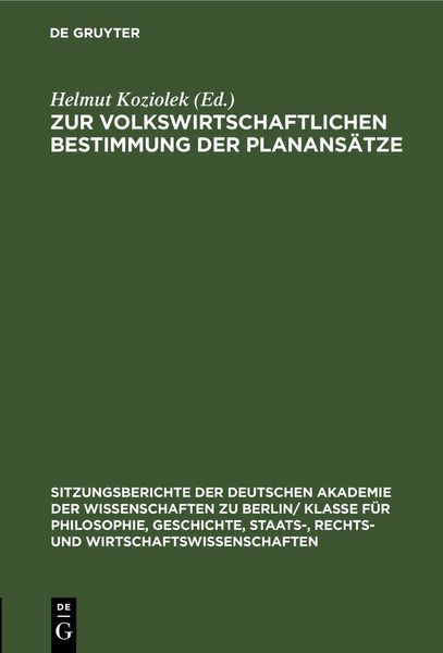 Produktbild: Zur volkswirtschaftlichen Bestimmung der Planans&auml;tze