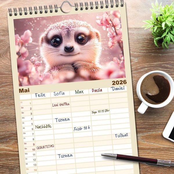 Produktbild: Familienplaner 2026 - Augen wie Kn&ouml;pfe mit 5 Spalten (Wandkalender, 21 x 45 cm) CALVENDO