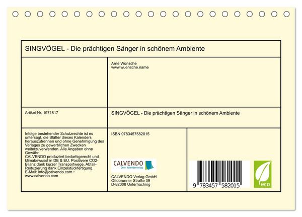 Produktbild: SINGV&Ouml;GEL - Die pr&auml;chtigen S&auml;nger in sch&ouml;nem Ambiente (Tischkalender 2026 DIN A5 quer), CALVENDO Monatskalender
