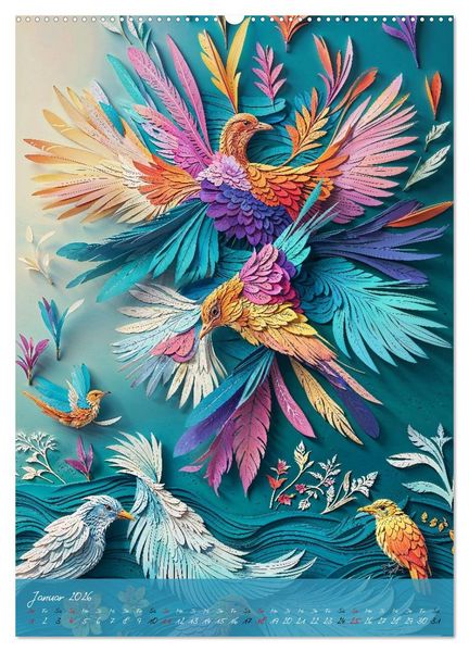 Produktbild: Papierv&ouml;gel - Digitale Kunst (Wandkalender 2026 DIN A2 hoch), CALVENDO Monatskalender