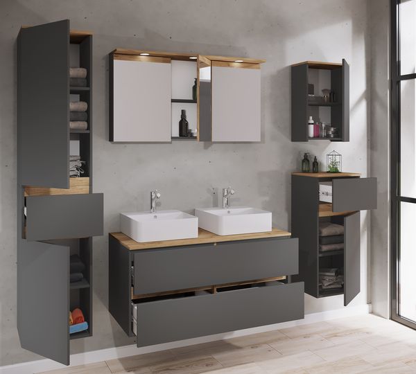 Produktbild: 7 tlg. Badm&ouml;bel-Set mit Waschbecken Cosila-A 111cm