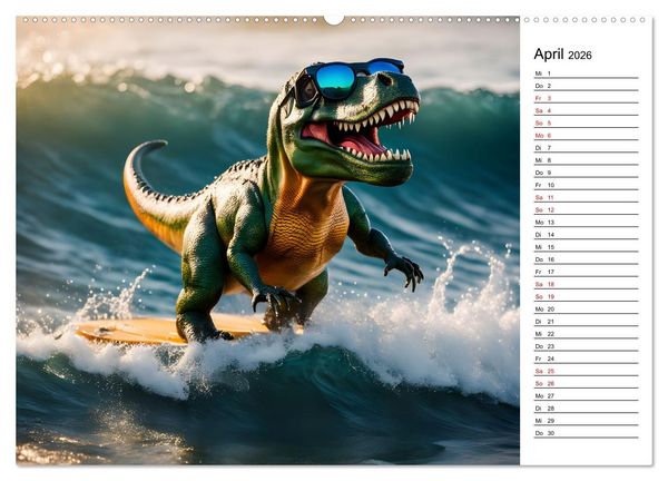 Produktbild: Sportlicher T-Rex - Mit Fun durch das Jahr (Wandkalender 2026 DIN A2 quer), CALVENDO Monatskalender