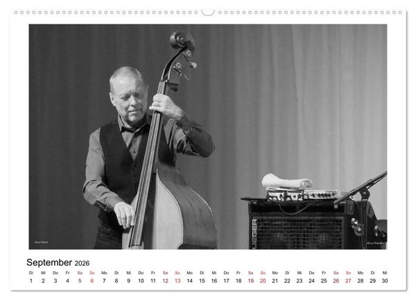 Produktbild: Internationale Meister des Jazz in Schwarzwei&szlig; (Wandkalender 2026 DIN A2 quer), CALVENDO Monatskalender