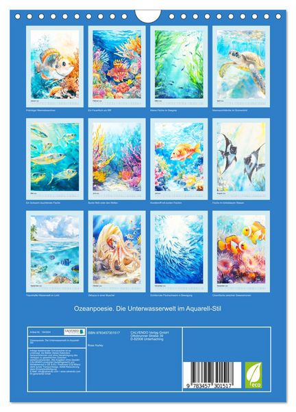 Produktbild: Ozeanpoesie. Die Unterwasserwelt im Aquarell-Stil (Wandkalender 2026 DIN A4 hoch), CALVENDO Monatskalender