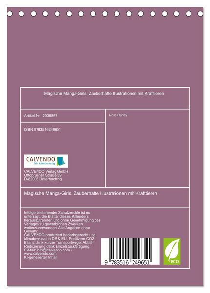 Produktbild: Magische Manga-Girls. Zauberhafte Illustrationen mit Krafttieren (Tischkalender 2026 DIN A5 hoch), CALVENDO Monatskalender