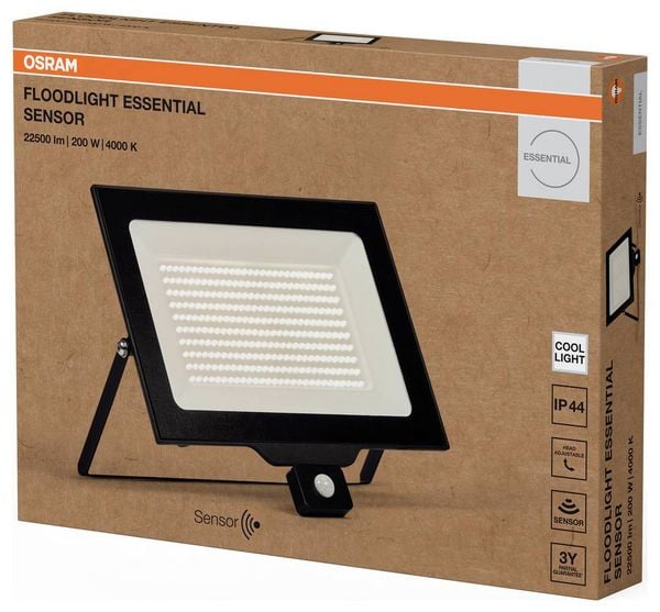 Produktbild: OSRAM HOMELIGHTING Floodlight Essential Sensor 200W 4000K 4099854430015 LED-Au&szlig;enstrahler mit Bewegungsmelder 200.00 W Leuchtfarben: Kaltwei&szlig;
