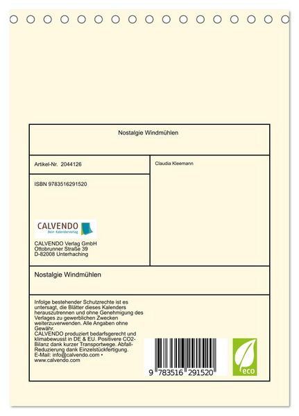 Produktbild: Nostalgie Windm&uuml;hlen (Tischkalender 2026 DIN A5 hoch), CALVENDO Monatskalender