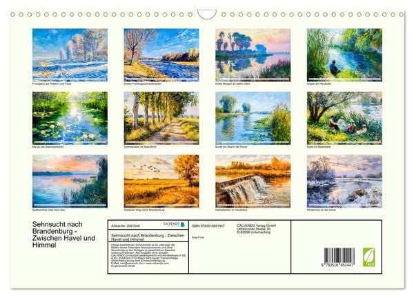 Produktbild: Sehnsucht nach Brandenburg - Zwischen Havel und Himmel (Wandkalender 2026 DIN A3 quer), CALVENDO Monatskalender