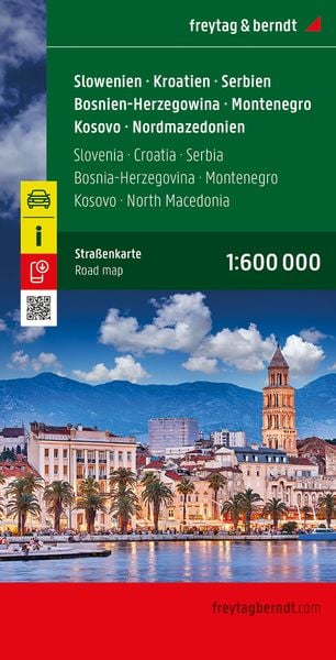 Slowenien - Kroatien - Serbien - Bosnien-Herzegowina - Montenegro - Kosovo - Nordmazedonien, Straßenkarte 1:600.000, fre