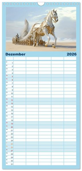 Produktbild: Familienplaner 2026 - Surrealismus trifft Pferdefans mit 5 Spalten (Wandkalender, 21 x 45 cm) CALVENDO
