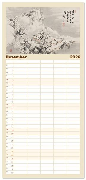 Produktbild: Familienplaner 2026 - Yoshitsugu Haizan mit 5 Spalten (Wandkalender, 21 x 45 cm) CALVENDO