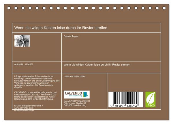 Produktbild: Wenn die wilden Katzen leise durch ihr Revier streifen (Tischkalender 2026 DIN A5 quer), CALVENDO Monatskalender