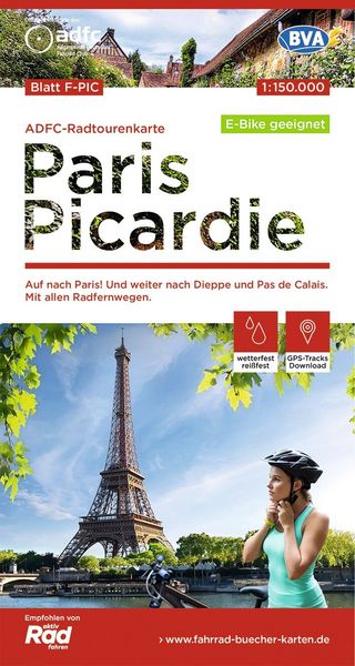 Produktbild: ADFC-Radtourenkarte F-PIC Paris Picardie 1:150.000, rei&szlig;- und wetterfest, E-Bike geeignet, GPS-Tracks Download