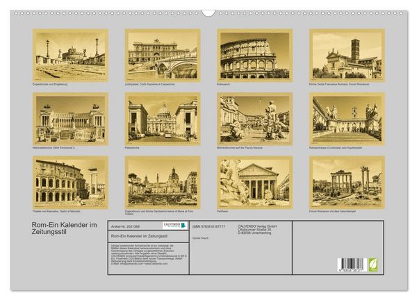 Produktbild: Rom-Ein Kalender im Zeitungsstil (Wandkalender 2026 DIN A2 quer), CALVENDO Monatskalender