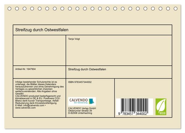 Produktbild: Streifzug durch Ostwestfalen (Tischkalender 2026 DIN A5 quer), CALVENDO Monatskalender