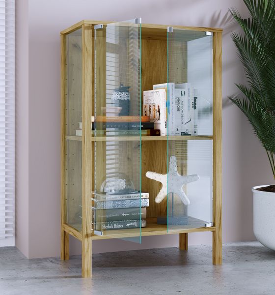 Produktbild: Glasvitrine Jensol mit ESG Glas Kommode stehend