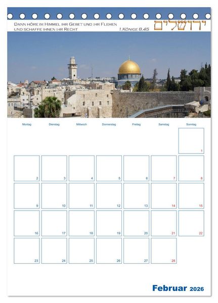 Produktbild: Jerusalem Kalender mit Bibelworten und Planer! (Tischkalender 2026 DIN A5 hoch), CALVENDO Monatskalender