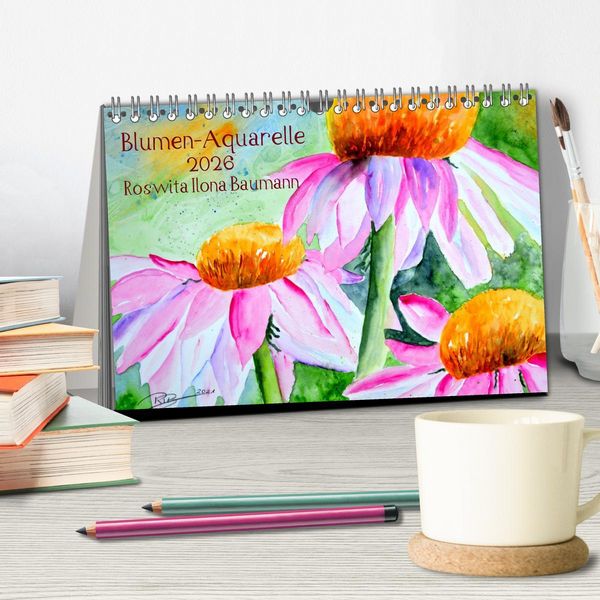 Produktbild: Blumen-Aquarelle (Tischkalender 2026 DIN A5 quer), CALVENDO Monatskalender