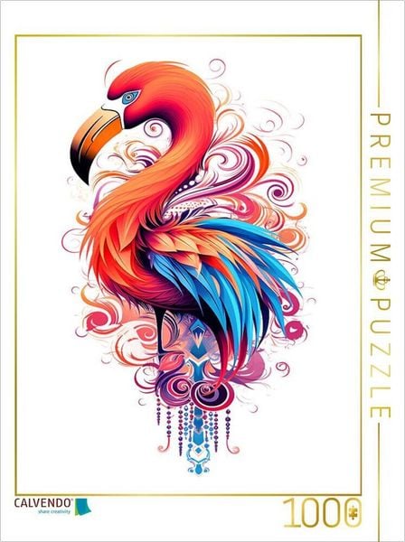 CALVENDO Puzzle Flamingo im Tattoo Design | 1000 Teile Lege-Größe 64x48cm Foto-Puzzle für glückliche Stunden