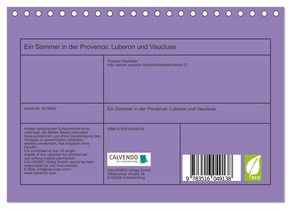 Produktbild: Ein Sommer in der Provence: Luberon und Vaucluse (Tischkalender 2026 DIN A5 quer), CALVENDO Monatskalender
