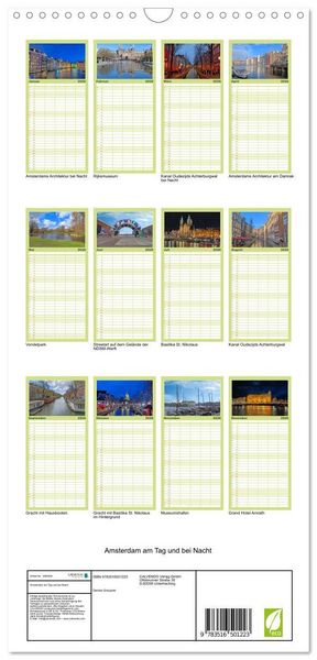 Produktbild: Familienplaner 2026 - Amsterdam am Tag und bei Nacht mit 5 Spalten (Wandkalender, 21 x 45 cm) CALVENDO