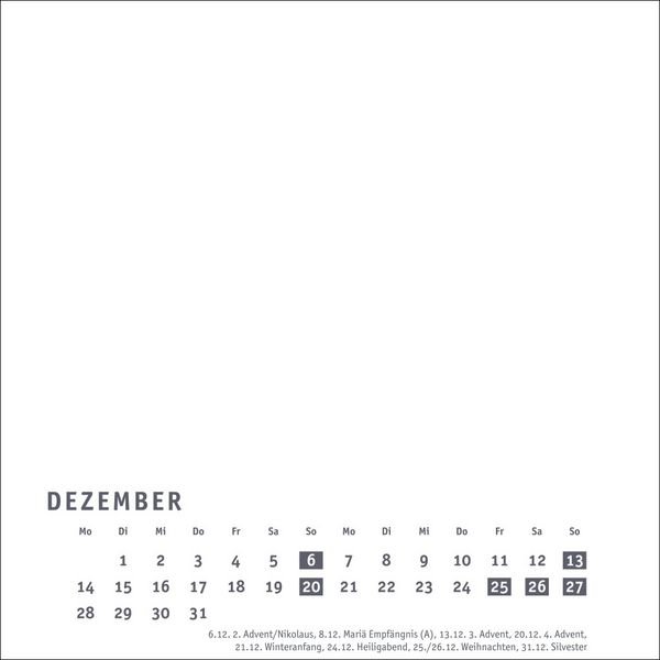 Produktbild: Premium-Bastelkalender weiß klein 2026