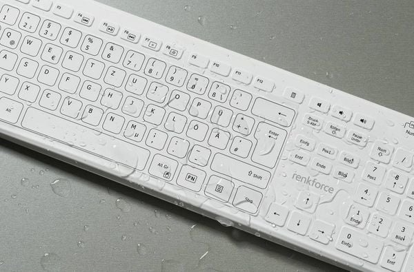 Produktbild: Renkforce RF-WRK-300 Kabellos Hygiene-Tastatur Deutsch, QWERTZ Wei&szlig; (matt) Spritzwassergesch&uuml;tzt