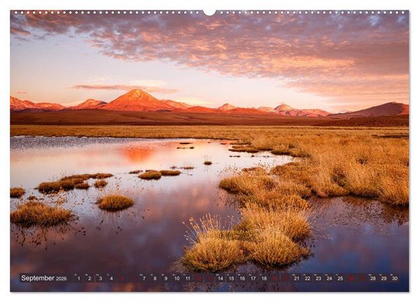 Produktbild: Atacama: Karge W&uuml;ste, m&auml;chtige Vulkane und farbenpr&auml;chtige Lagunen (hochwertiger Premium Wandkalender 2026 DIN A2 quer), Kunstdruck in Hochglanz