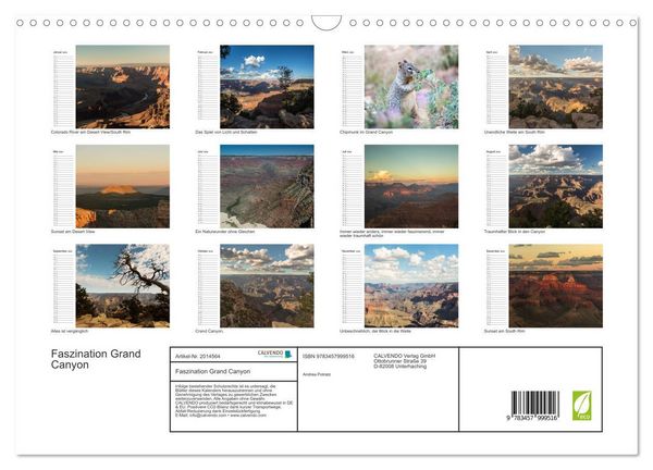 Produktbild: Faszination Grand Canyon (Wandkalender 2026 DIN A3 quer), CALVENDO Monatskalender