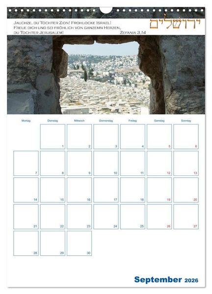 Produktbild: Jerusalem Kalender mit Bibelworten und Planer! (Wandkalender 2026 DIN A3 hoch), CALVENDO Monatskalender