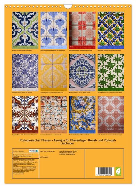 Produktbild: Portugiesischer Fliesen - Azulejos f&uuml;r Fliesenleger, Kunst- und Portugal-Liebhaber (Wandkalender 2026 DIN A3 hoch), CALVENDO Monatskalender