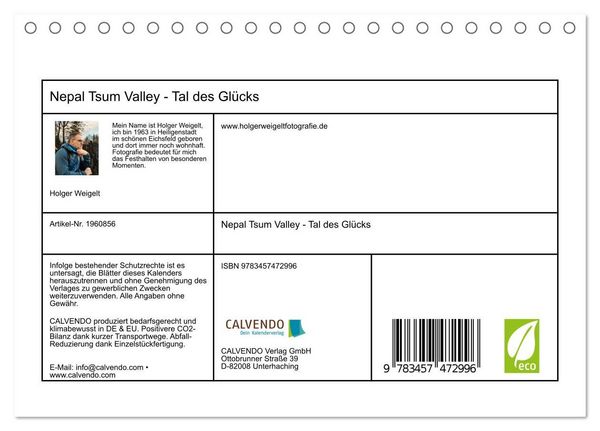 Produktbild: Nepal Tsum Valley - Tal des Gl&uuml;cks (Tischkalender 2026 DIN A5 quer), CALVENDO Monatskalender